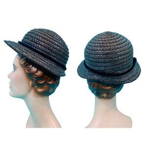 Vintage 1950s Wicker Hat Small Brim Straw Cap